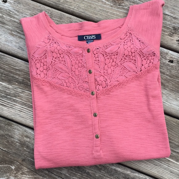 Chaps Tops - Chaps 3/4 sleeve embroidered top